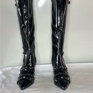 Wild Pair Black Crinkle Over the Knee Boots